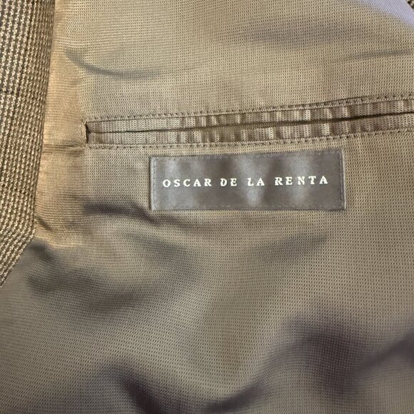 Oscar de la Renta Wool Cashmere Plaid Sport Coat Jacket Blazer Men's 46R Tan - Picture 13 of 15